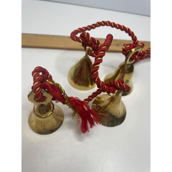 Vintage Hand Etched Brass Bells of  India - 4 Bells on a Rope Christmas decor - Picture 6 of 6